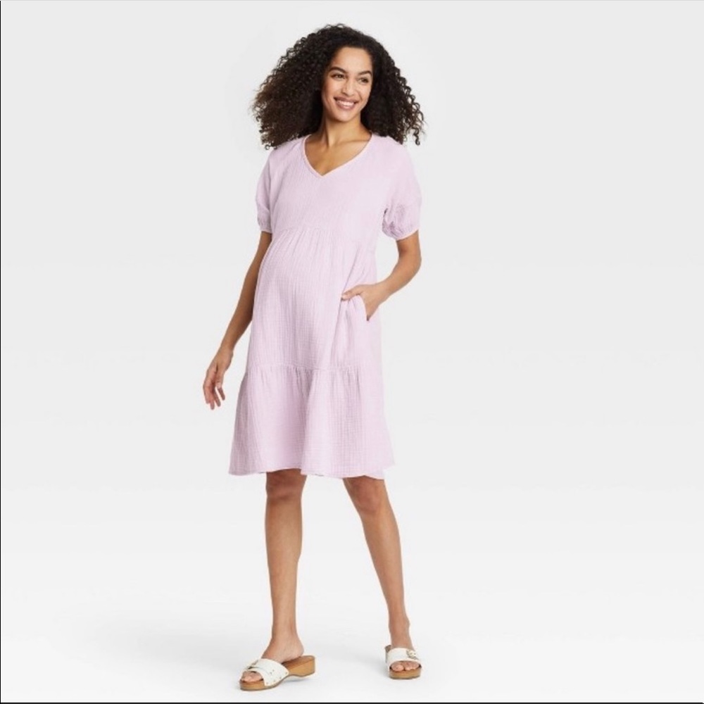 V-Neck gauze maternity dress